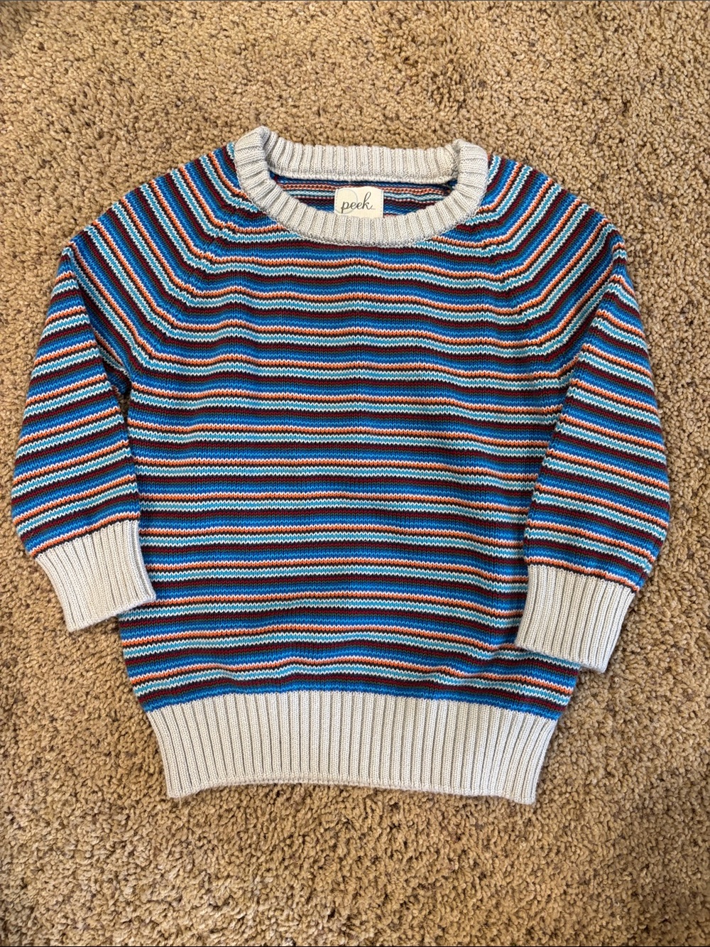 Peek Striped Crewneck Sweater - Blue, Red, Brown